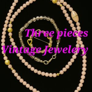 Vintage Pink Necklace Bracelet Brooch Set